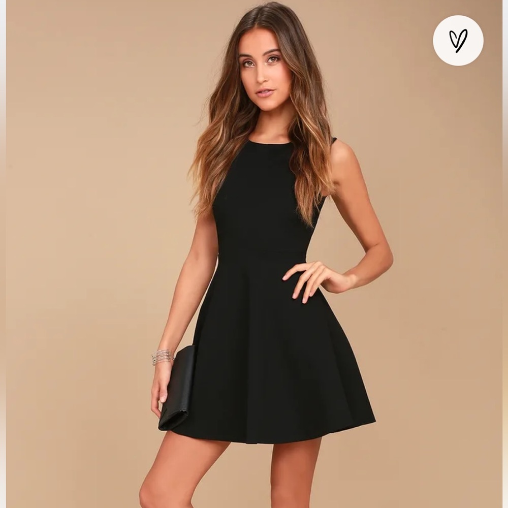 Lulu's Black Lace Backless Skater Dress Size M